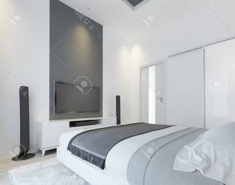 Chambre à coucher blanche avec niche décorative de zebrano bois clair